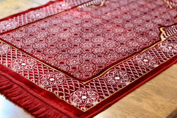 Turkish Luxury Double Plush Prayer Rug- Red # 3