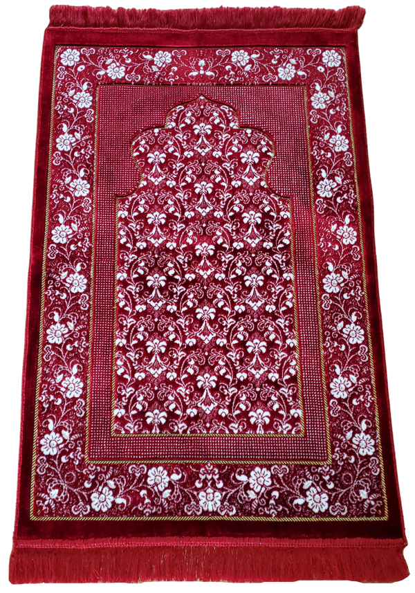 Turkish Luxury Double Plush Prayer Rug- Red #4