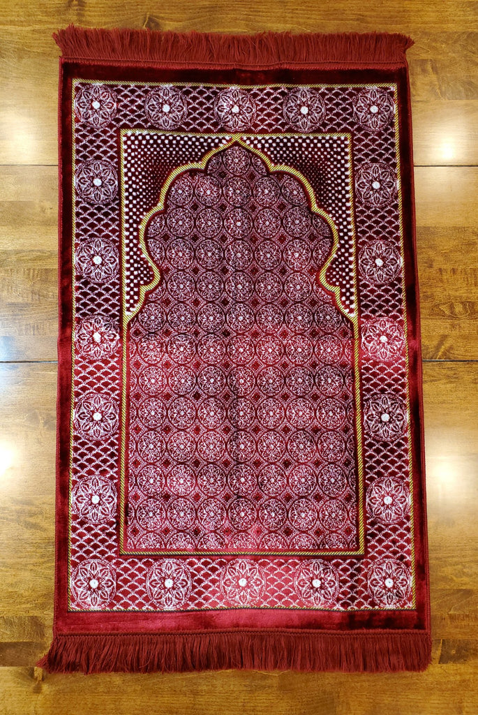 Turkish Luxury Double Plush Prayer Rug- Red # 3