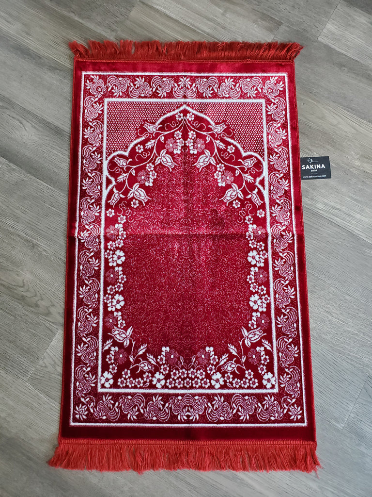 Turkish Luxury Double Plush Prayer Rug-  Red & White #1