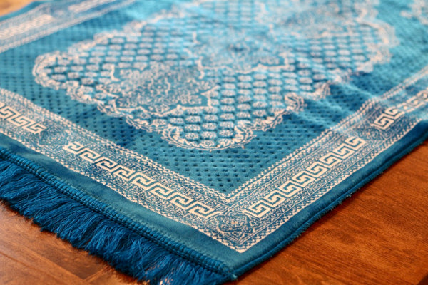 Turkish Luxury Double Plush Prayer Rug- Teal # 2